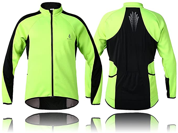 Wolfbike Fleece Thermal Cycling Jacket Long Sleeve Jersey Outdoor Sportwear Windproof Wind Coat Green