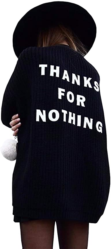 Thanks for Nothing Women Cardigan Thread Knitting Winter Sweater Jacket Outwear Top