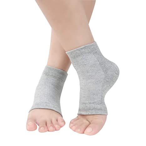 Vented Moisturizing Gel Heel Sock, 1 Pair Toeless Spa Sock for Foot Care Treatment, Cracked Heels, Dry Feet, Foot Calluses (Gray)