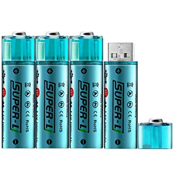 USB Rechargeable AA Lithium-ion Batteries 1.5V/1000mAH (Pack of 4) 1 Hour Fast Charging 1000 Recharge Cycles Reusable Double A Battery Cell, US Patent UL Certification