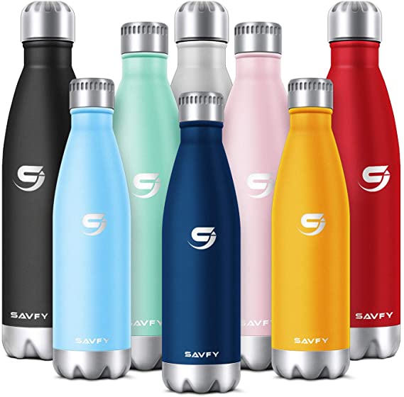 SAVFY Stainless Steel Water Bottle - 17/26/ 32oz Double Walled Keeps Hot & Cold Leak Proof Drinks Bottle, BPA Free Vacuum Insulated Metal Reusable Water Bottle for Kids, Sports, Gym