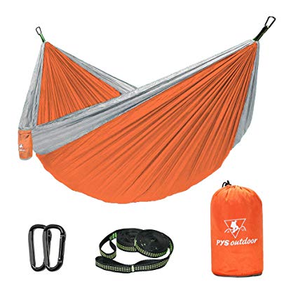 pys Double Camping Hammock for Backpacking,Two Person Size Parachute Suspension Hammock with Multi Colors Available, Lightweight and Compact,Portable Ideal for Outdoor Hiking (Orange Gray)