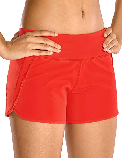 CRZ YOGA Women's Quick-Dry Athletic Sports Running Workout Shorts with Zip Pocket - 4 Inches