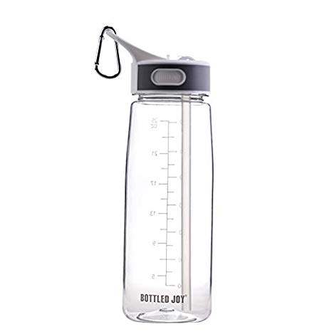 BOTTLED JOY Sports Water Bottle with Straw and Handle, BPA-Free 27 oz 800ml Tritan Leak Proof Wide Mouth Portble Drinking Bottle Anti-Full for Outdoor, School, Fitness, Camping, Bicycle