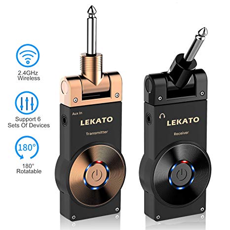 LEKATO 2.4GHz Wireless Guitar Transmitter Receiver 6 Channels Audio Guitar System Rechargeable for Electric Guitar Bass Violin Keyboar