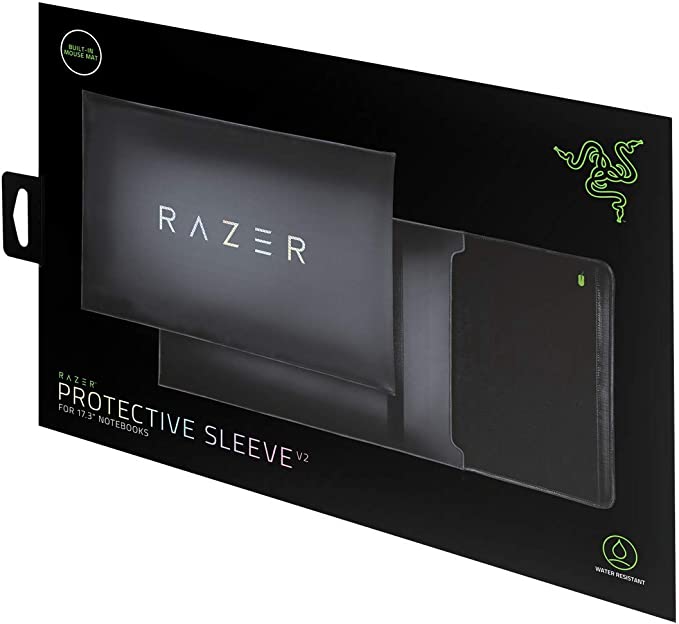 Razer 17.3"" Protective Laptop Sleeve: Scratch & Water-Resistant - Padded Interior Lining - Snag-Free Velcro - Flip-Out Mouse Mat - Classic Black (RC21-01590100-R3M1)