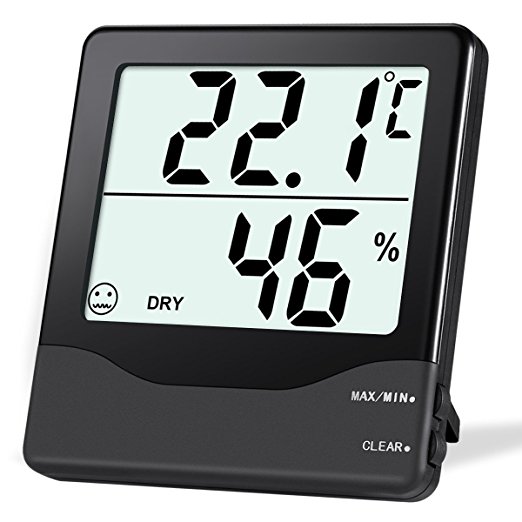 Digital Hygrometer Thermometer, ORIA Indoor Temperature Humidity Meter, Home Comfort Monitor with MIN/MAX Records, Large LCD Screen, ℃/℉ Switch for Home, Office etc.-Black