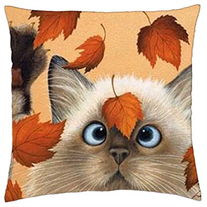 kitten and fall leaves - Throw Pillow Cover Case (18" x 18")