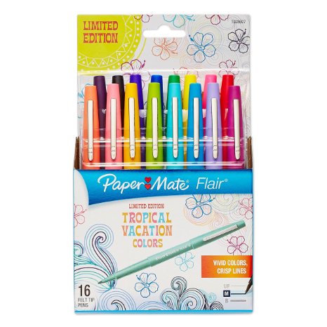 Paper Mate Flair Porous-Point Felt Tip Pen, Medium Tip, 16-Pack, Limited Edition Tropical Vacation Colors (1928607)
