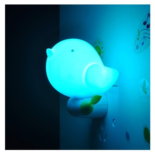 HITOP Cute Bird Shape Design Smart Dusk to Dawn Light Control LED Night Light With Switch (Blue)