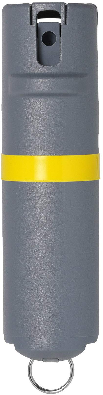 POM White Pepper Spray Keychain Model - Maximum Strength Self Defense OC Spray Safety Flip Top 10ft Range Compact Discreet for Keys Backpack Quick Key Release (Grey)