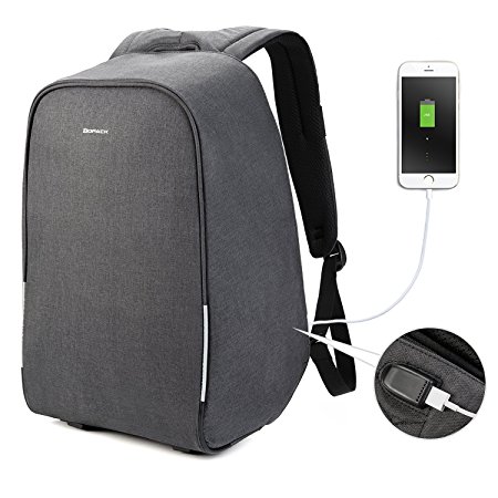 Kopack Waterproof Anti Theft Laptop backpack with USB Charging Port Bussiness ScanSmart Travel bag 15.6 inch Gray Black with Rain Cover
