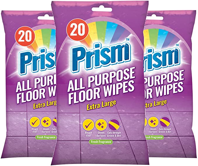 60pk All Purpose Floor Cleaning Wipes | Bleach Free, Quick Drying, Extra Large Floor Wipes by Prism