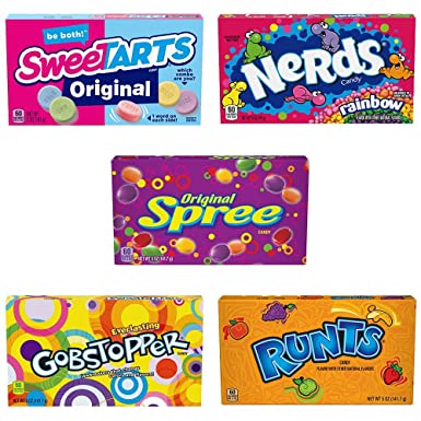 Ferrara Candy Company SweeTARTS, Spree, Gobstopper & Nerds Theater Box Variety Pack, 5 Ounce, Pack of 10