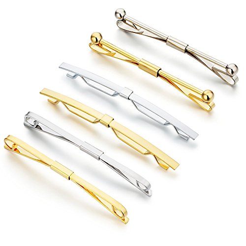Tie Collar Bar Pin Set for Men - 6 Pieces of Gold and Silver Two Tone by AnotherKiss