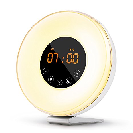 Wake Up Light Sunrise Alarm Clock with Multiple Nature Sounds Sunrise Sunset Simulation - Touch Control with Snooze Function,10 Brightness Levels, 7 Colors Night Light, FM Radio Digital Alarm Clock