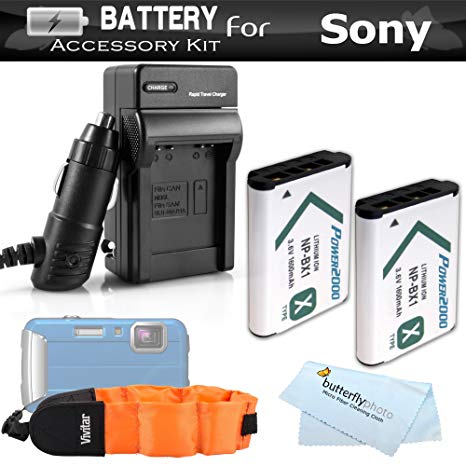 2 Pack Battery And Charger Kit For Sony HDRAS100V/W, HDR-AS100VR, HDR-AS15 HDR-AS30V, HDR-MV1, HDR-AS200V, FDR-X1000V HD Action Camcorder Includes 2 Replacement NP-BX1 Batteries   Ac/Dc Charger   More