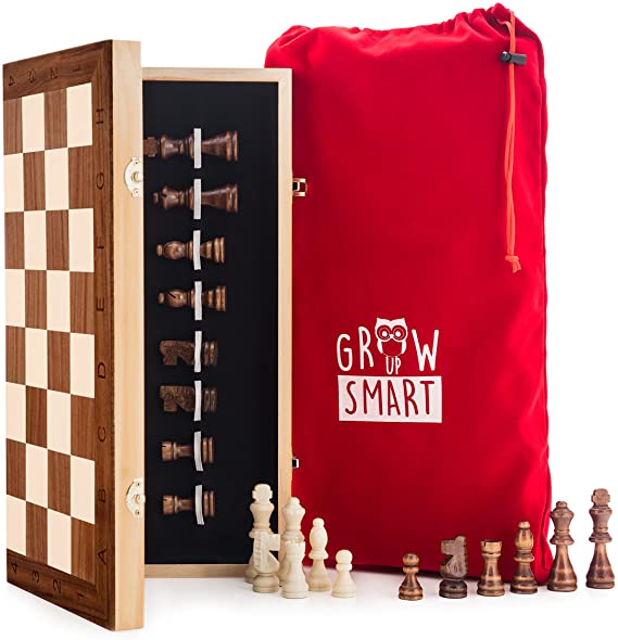 Smart Tactics Folding Chess Set Made By FSC Certified Wood - Premium Edition With Chess Bag and Extra Chess Pieces
