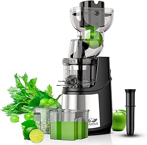 AHNR Cold Press Juicer Machines,300W Slow Masticating Juicer Machines Vegetable and Fruit with 3.54" Large Feed Chute, Electric Juicer Machines Cold Pressed, Reverse Function Easy to Clean with Brush