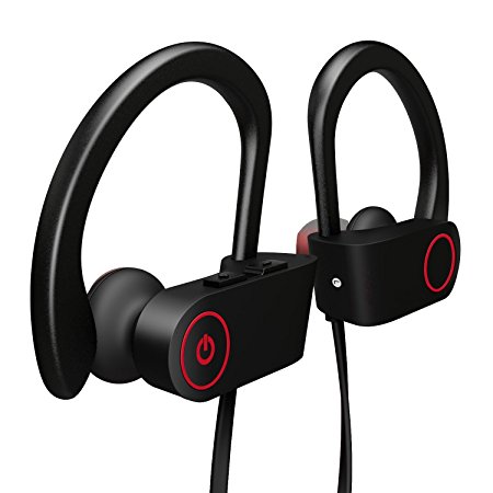 Bluetooth Headphones w/ Mic Wireless Noise Cancelling Earphones, TechFaith IPX7 Waterproof HD Stereo Sweatproof Earbuds for Gym Running Workout 8 Hour Battery Headphones (Black)