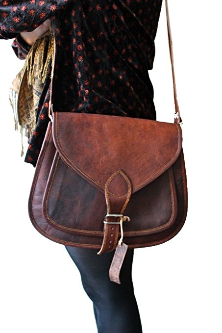 Right Choice Distressed Leather Purse Vintage Style Genuine Brown Leather Cross Body Shoulder Bag Handmade Purse 14x10x4 inches Brown