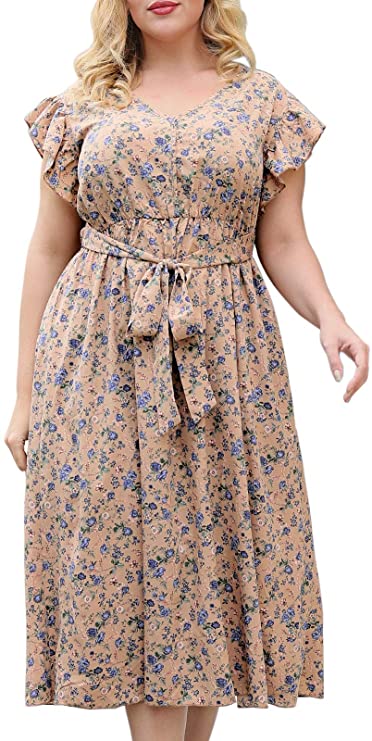 Nemidor Women's Deep V-Neckline Sleeveless Vintage Plus Size Floral Print Summer Casual Maxi Long Dress NEM234