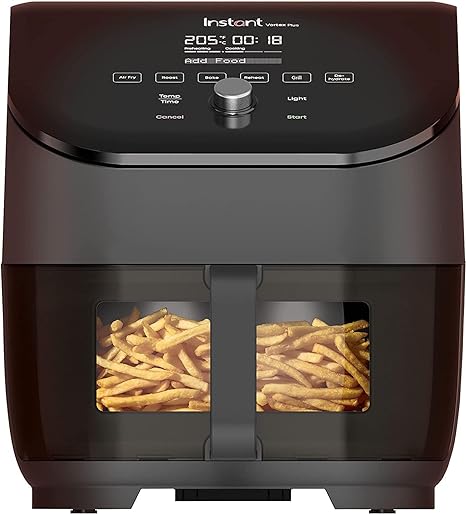 Instant Vortex Plus mit ClearCook - 5.7L Digitale Heißluftfritteuse, Schwarz, 6-in-1 Smart-Programme - Frittieren, Backen, Braten, Grillen, Dehydrieren, Aufwärmen, Großes Fassungsvermögen -1700W