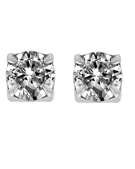 Round Cut Clear Cubic Zirconia CZ Magnetic Sterling Silver Stud Earrings 3mm