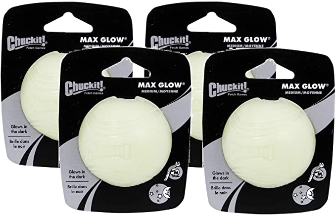 ChuckIt 4 Pack of Max Glow Dog Toy Balls, Medium Size