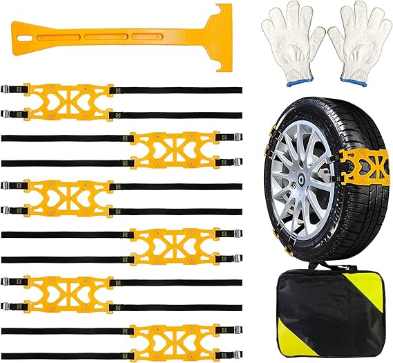 VViViD Snow Chains 10 pcs Winterizing Road Kit, with Gloves, Snow Scraper and Carry Bag