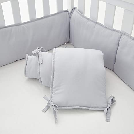 EXQ Home 4-Piece Baby Safe Crib Bumper Pads for Standard Cribs,Breathable Soft Microfiber Polyester Crib Liner Thick Pad,Machine Washable Mesh Bumpers Padded Protector for Nursery Bed(Silver Grey)