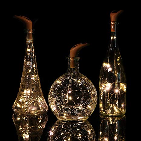 HDNICE 6 Pack 10 LED Warm White Solar Powered Wine Bottle Lights，Mini Copper Wire Waterproof Fairy Lights，LED String Lights, Holiday Wedding Party Home Garden Bedroom Outdoor Indoor Decorations