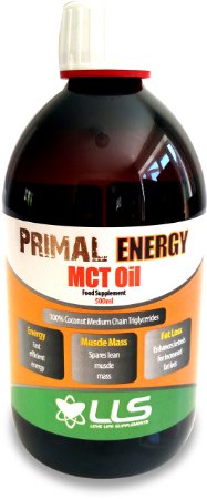 LLS Primal Energy MCT Oil  500ml Bottle  100 Coconut Medium Chain Tryglycerides  Fast Efficient Energy Found Naturally in Coconut Oil  Increases Muscle Strength and Stamina During Exercise  Spares Lean Muscle Mass  Flavourless and Easy to Mix  Produced in the UK Under GMP Licence  Love Life Supplements - quotlive healthy love lifequot