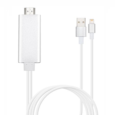 Upgrade Lightning to HDMI, 6.4 Ft 1080P A HDMI Cord for iPhone iPad iPod, No Need Personal Hotspot, WIFI, Setup (Silver)