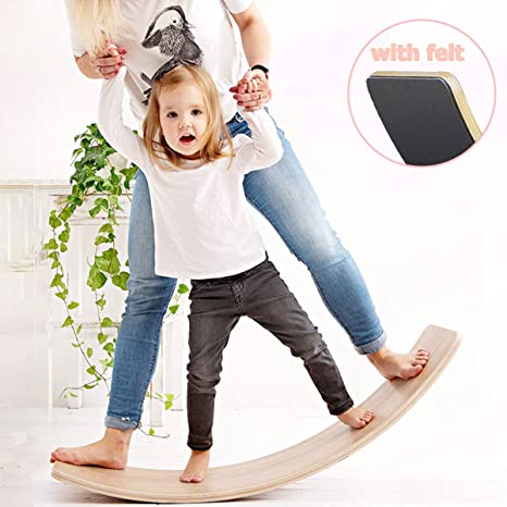 Lovinouse Premium Wooden Wobble Balance Board, with Felt, 35.5 Inch Natural Wood Rocker Board, Kids Toddlers Yoga, Learning Toy Gift