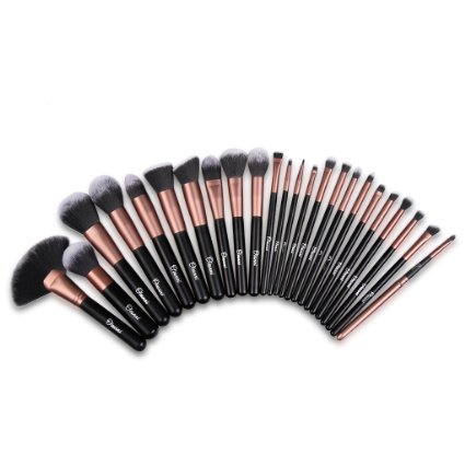 Ovonni Premium Synthetic 24Pcs Cosmetic Makeup Brush Set Foundation Blending Blush Eyeliner Face Powder Brush Kit with Black Portable Brush Roll