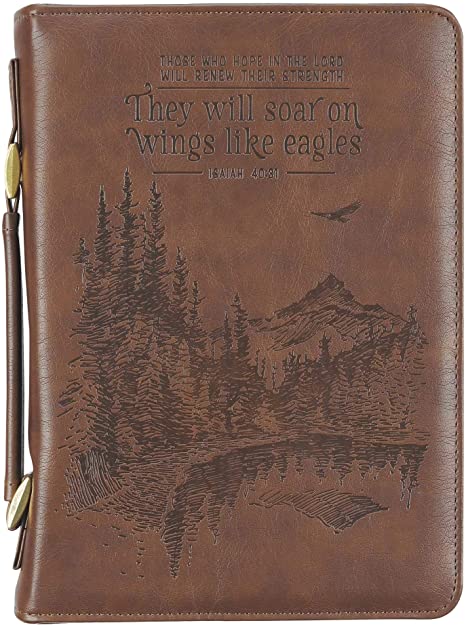 Brown Classic Bible Cover Scenic Wilderness Wings Like Eagles Isaiah 40:21 Bible Case Book Cover for Men and Women, Faux Leather, Medium