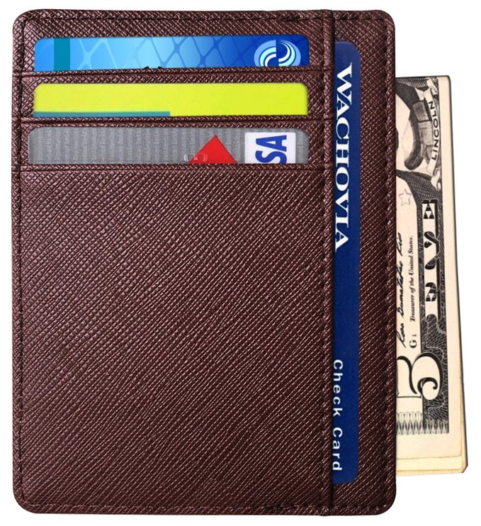 RFID Wallet Mens Slim Leather RFID Blocking Front Pocket Wallet Thin Card Holder