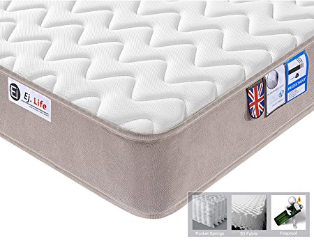 5FT UK King 3D Breathable Fabric Mattress with Pocket Springs - 7-Zone Orthopaedic Mattress - 8.7-Inch - Natural Colour