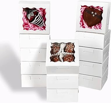 RomanticBaking 3 1/4" x 3 1/4" x 1 1/2" 100PCS Cookies Boxes Soap Boxes Chocolate Truffle Boxes for 4, Donut Boxes Macaron Boxes Mini Bakery Boxes with Window Brownie Boxes Chocolate Covered Strawberries Boxes