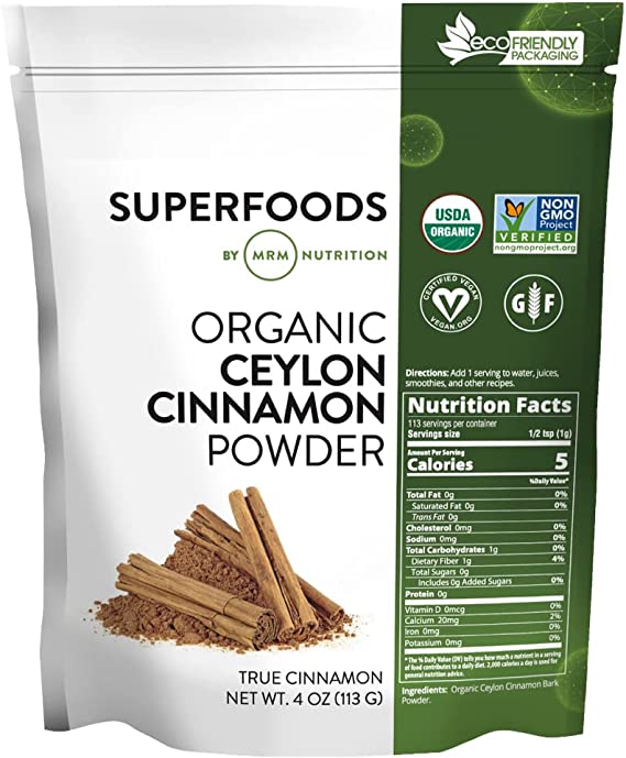 MRM Nutrition Organic Ceylon Cinnamon Powder | True Cinnamon | Antioxidant   Superfood | Gluten-Free   Vegan | 113 Servings