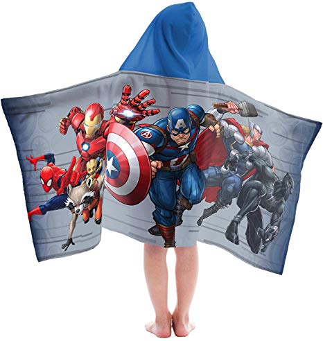 Marvel Avengers Super Soft & Absorbent Kids Hooded Bath/Pool/Beach Towel, Featuring Spiderman & Black Panther-Fade Resistant Cotton Terry Towel 22.5" Inch x 51" Inch (Official Marvel Product)