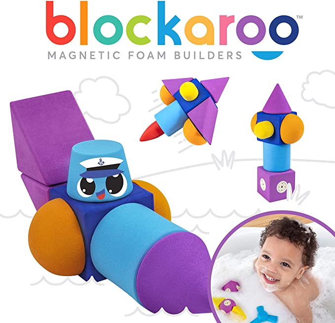 Blockaroo Magnetic Foam Building Blocks - The Ultimate Bath Toy for Toddlers! This Soft Foam STEM Toy Develops Early Learning Skills. Makes Bath Time Fun, Creative, and Educational - Speedboat Set
