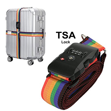 TSA Travel Luggage Strap with 3 Dial Approved Lock, Adjustable Suitcase Belt Packing Travel Tags for Airport Security and Baggage Claim Identification