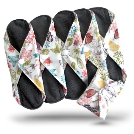 Heart Felt Panty Liners Bamboo Reusable Cloth Menstrual Pads (Floral Print, 5 Pack) Charcoal Absorbency Layer. This waterproof backed, soft and comfortable panty liner will give you total confidence for menstrual, urine light leaks. Protect underwear with incontinence pads, without wasting money and creating plastic waste. Washable, Reusable Cloth Sanitary Pads. Unscented Cloth Panty Liners