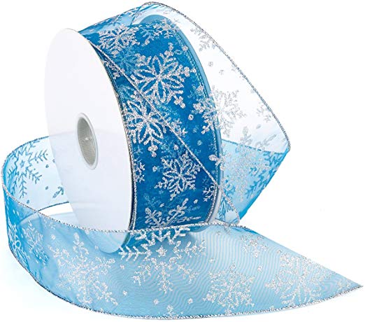 Morex Ribbon Snowflake Wired Sheer Glitter Ribbon, 2-1/2-Inch by 50-Yard Spool, Turquoise