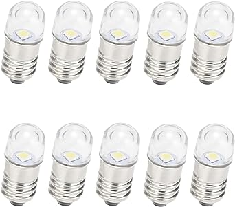 GutReise AC/DC E10 Bulbs, 10pcs 12 Volt Warm White E10 Replacement Bulbs Miniature Screw LED Lamps 0.5Watts 65Lm (12 Volt, Warm White)
