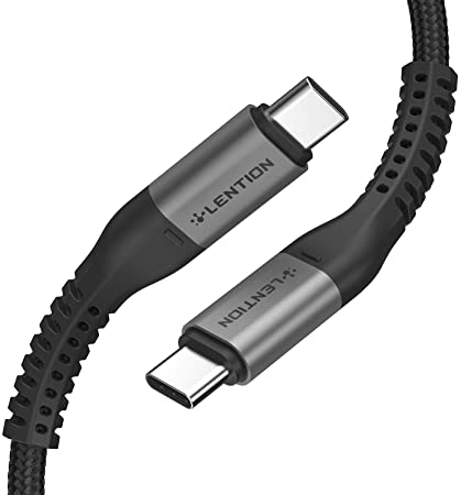 LENTION USB C to USB C Cable 10ft 100W, Type C 20V/5A Fast Charging Braided Cord Compatible with New MacBook Pro (Thunderbolt 3), 2020-2018 iPad Pro/Mac Air, Samsung S20 S10 S9 Note 10 9, More (Grey)