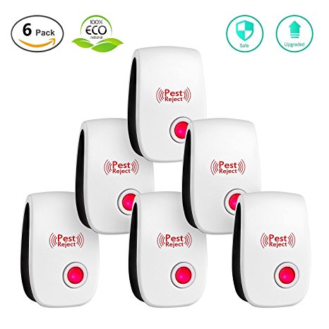 Pest Control Ultrasonic Repeller-【2018 Upgraded】-Mouse Repellent Electronic Plug with Night Light for Indoor Insects, Mice, Spiders, Ant, Bed Bug, Roach, Mosquito-Non-toxic (6-Pack) (White-B09)