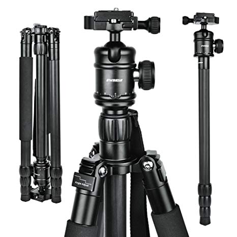 Lightweight Carbon Fiber Camera Tripods，Portable Heavy Duty Travel DSLR Stand with 1/4" Quick Release Plate，360 Degree Ball Head and Carry Case for Canon, Sony, Nikon, DSLR Cameras and Projector